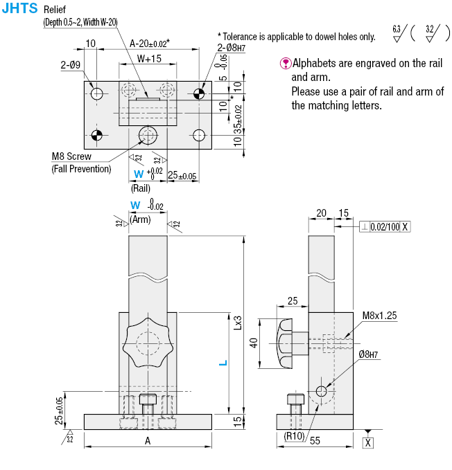 Elementos de plantillas de inspección: unidades de bisagra, tipo de desplazamiento vertical: imagen relacionada