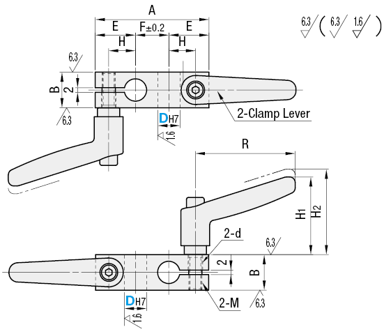 Abrazaderas de puntal: con palanca de abrazadera, configuración perpendicular, mismo diámetro: imagen relacionada