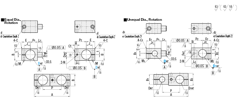 Abrazaderas de puntal - Agujeros rotativos, del mismo diámetro del eje: Imagen relacionada