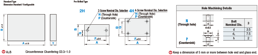 Placas de vidrio cuadradas - Dimensiones estándar A, B: imagen relacionada