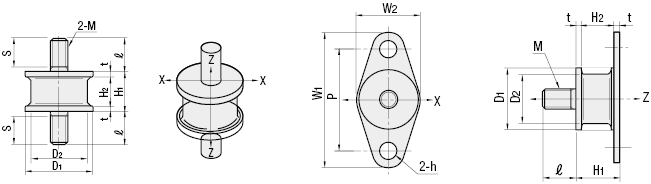 Soportes de goma antivibración: ambos extremos roscados: imagen relacionada