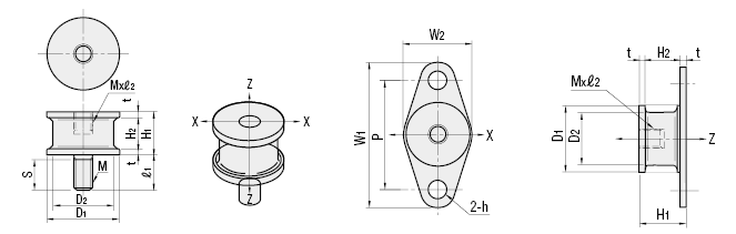 Soportes de goma antivibración: un extremo roscado, una placa de tope final: imagen relacionada