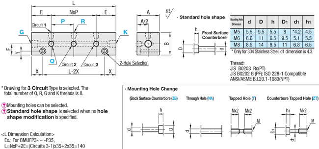 Bloques múltiples - Hidráulico, salidas 2 lados, 2 entradas, montaje vertical / horizontal: imagen relacionada