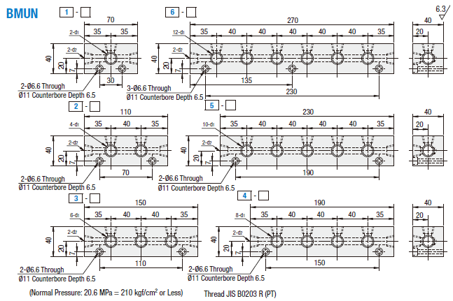 Bloques colectores - neumáticos, salidas 2 lados, 2 entradas, montaje vertical/horizontal: imagen relacionada
