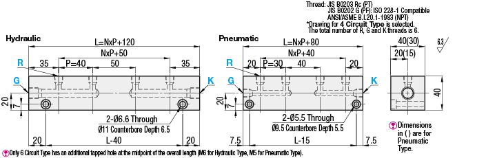 Bloques múltiples: hidralulico / neumático, dos circuitos, montaje horizontal: imagen relacionada