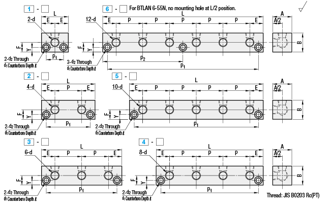 Bloques de terminales: hidralulico / neumático, salidas de 2 lados, sin entradas, montaje vertical / horizontal: imagen relacionada