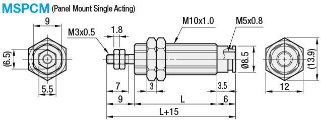 Cilindros neumáticos - Montaje en panel, acción simple: imagen relacionada
