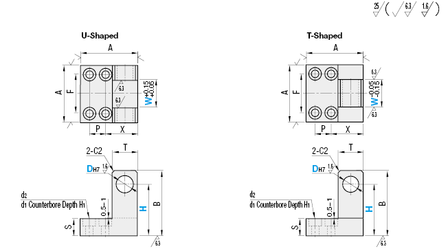 Bases de bisagra - Orificio en forma de L, estándar / roscado para tapón: imagen relacionada