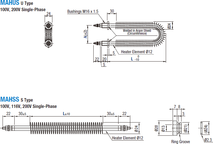 Calentadores de aire enfundados - configurables, rectos / en forma de U: imagen relacionada