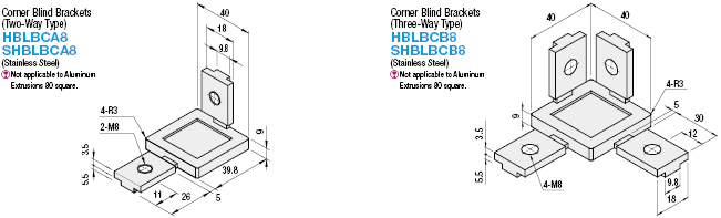 Soportes ciegos de esquina - Serie 8, Base 40, tipo de dos vías: Imagen relacionada