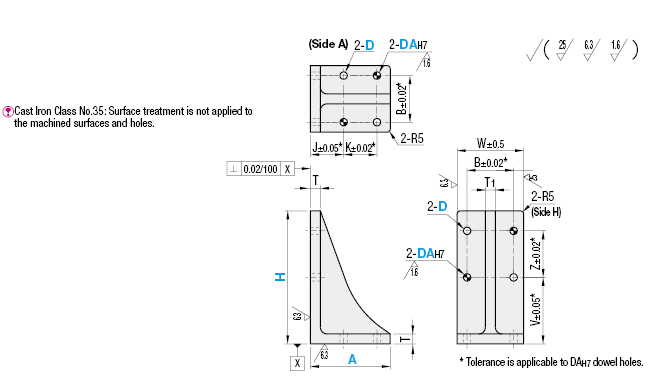 Placas angulares de precisión: clavijas angulares opuestas, fundición de hierro fundido/aluminio, posición de orificio fija: Related Image
