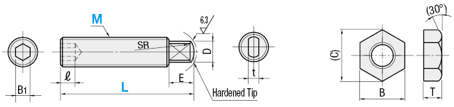Tornillos de tope de ajuste: llave plana con hexágono interior, L seleccionable, rosca fina: imagen relacionada