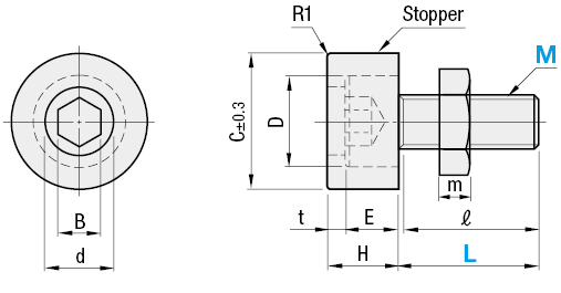 Tapones de absorción de impactos: casquillos hexagonales de cabeza con goma de baja elasticidad: imagen relacionada