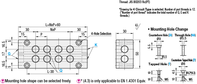 Bloques múltiples hidráulicos / neumáticos 2 posiciones - Orificio pasante lateral / Orificio superior - Serie BMBW: Imagen relacionada