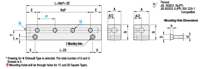 Bloques múltiples - Hidralulico / Neumático, salidas 1 lado, 1 entrada, montaje vertical: imagen relacionada