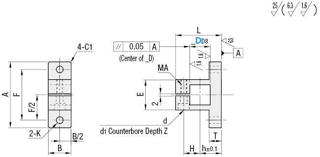 Soportes para soportes de dispositivos: agujero cuadrado perpendicular: imagen relacionada