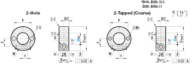 Collares de eje - Tipo de bloqueo de inserción - 2 agujeros / hilos: Imagen relacionada