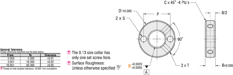 Collares de eje - tornillo de fijación, con dos orificios de montaje laterales: imagen relacionada