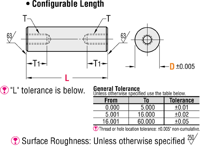 Postes circulares: ambos extremos roscados, longitud configurable (PULGADA): imagen relacionada