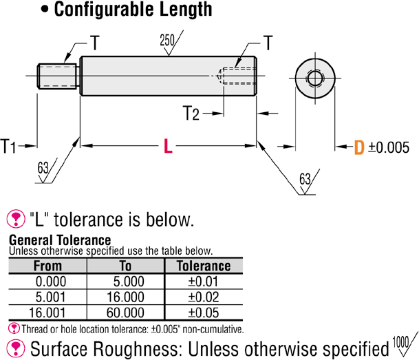 Postes circulares: extremo roscado / extremo roscado, longitud configurable (PULGADA): imagen relacionada