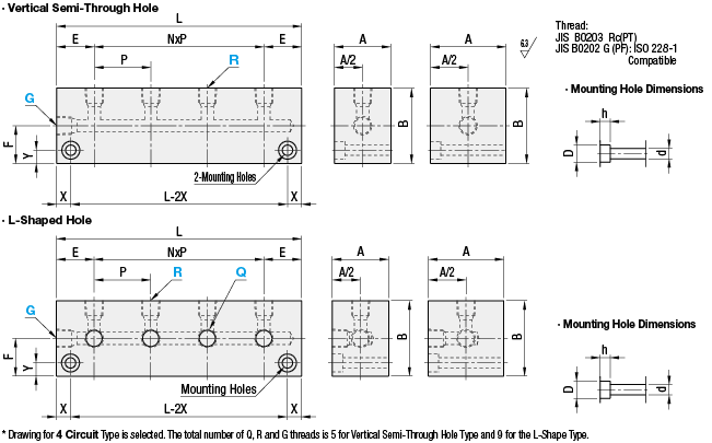 Bloques múltiples - Hidralulico / Neumático, salidas 1 lado / 2 lados, 1 entrada, montaje vertical / horizontal: Imagen relacionada