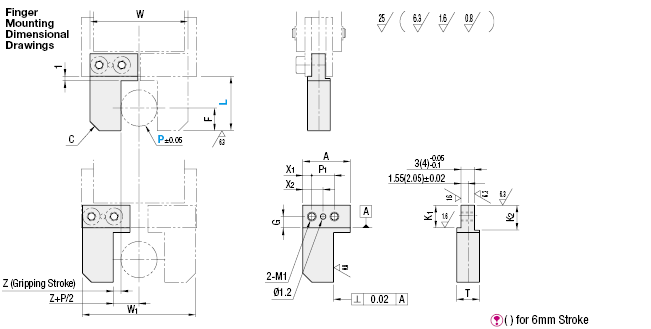 Dedos para pinzas de aire: montaje directo, plano: imagen relacionada