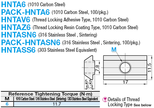 Tuercas cortas de inserción posterior al ensamblaje -Para extrusiones de aluminio de la serie HFS6-: Imagen relacionada