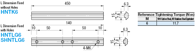 Tuercas largas -Para extrusiones de aluminio de la serie HFS6- -L Dimensión fija-: Imagen relacionada