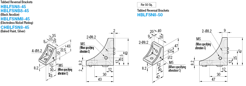 Soportes de inversión con lengüeta -Para HFS8-45 Series -2 agujeros para 1 ranura-: Imagen relacionada
