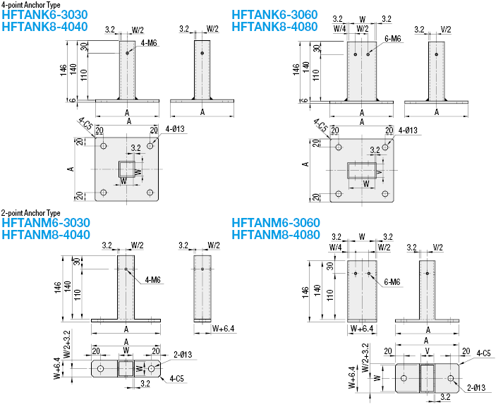 Soportes de anclaje para extrusiones de aluminio Tipo de ancla de 4 puntos / Tipo de ancla de 2 puntos: imagen relacionada