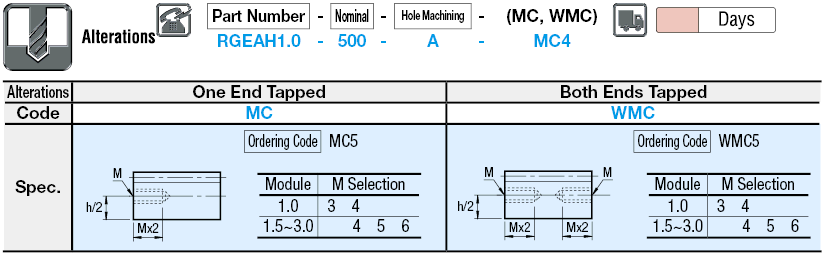 Engranajes de cremallera endurecidos por inducción - Suelo - Ángulo de presión 20deg. Módulo 1.0, 1.5, 2.0, 2.5, 3.0: Imagen relacionada