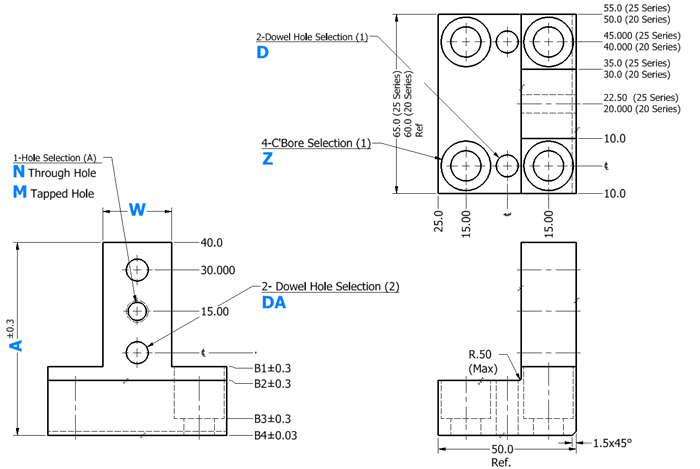 [NAAMS] L-Block en forma de T estándar y configurable 3 agujeros: Imagen relacionada