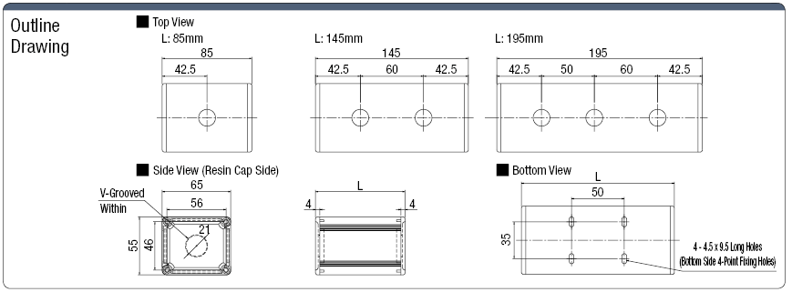 Caja de interruptores de tamaño mediano de aluminio W65 x H55 Unidad individual: imagen relacionada