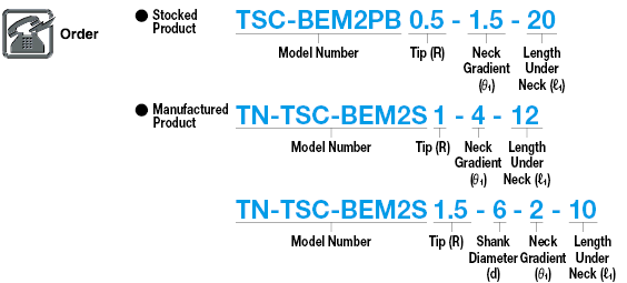 Molino de extremo de bola de cuello cónico de carburo serie TSC, modelo de cuello de 2 flautas / cónico: Imagen relacionada
