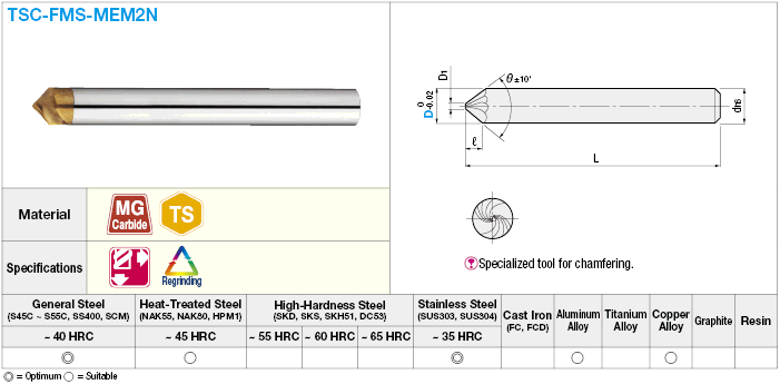 Fresa de extremo de chaflán de carburo recubierto con TS para mecanizado de acero inoxidable, 2 flautas / sin cuchilla lateral: imagen relacionada