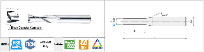 Fresa de acero de alta velocidad de 0.01 mm de diámetro exterior designada, 2 flautas / regular: imagen relacionada