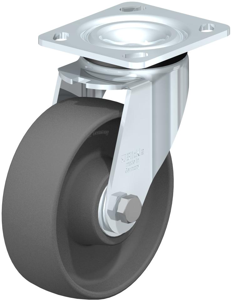 Ruedas industriales con placa superior para uso mediano: giratorias, con cojinete de bolas, rueda de nailon gris resistente a impactos