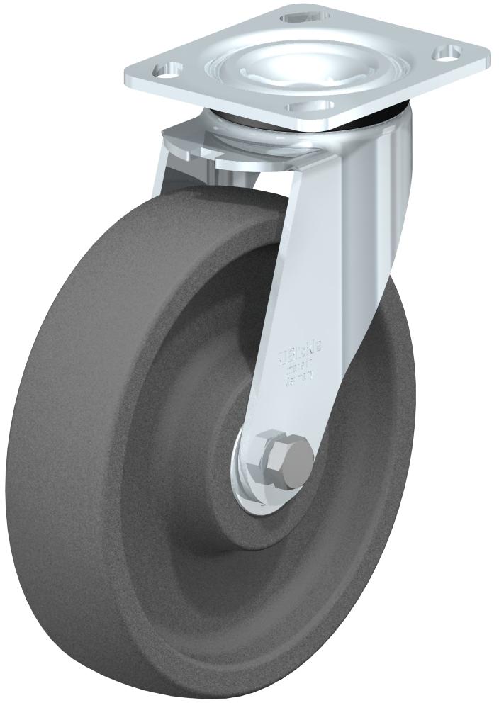 Ruedas industriales con placa superior para uso mediano: giratorias, con cojinete de bolas, rueda de nailon gris extrapesada resistente a impactos