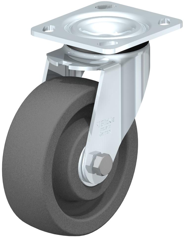Ruedas industriales con placa superior para uso mediano: giratorias, con cojinete de bolas, rueda de nailon gris extrapesada resistente a impactos
