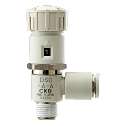 Controles de flujo - codo universal, con indicador y cuadrante de ajuste, cierre a presión, serie DSC