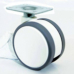 Ruedas - Con placa giratoria de acero, rueda doble de elastómero, serie FW075 (Color blanco). FW075WS