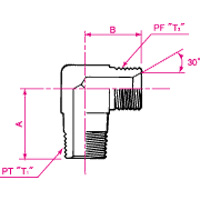 Adaptadores de manguera hidráulica - Conexión PT PF 30° MIS macho Codo de 90°, serie 1034 1034-16-12